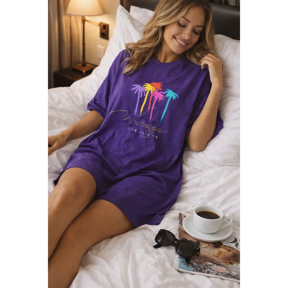 Vintage Mirage Las Vegas Palm Tree Tee Purple Y2K Graphic Sleep‎ Shirt OS